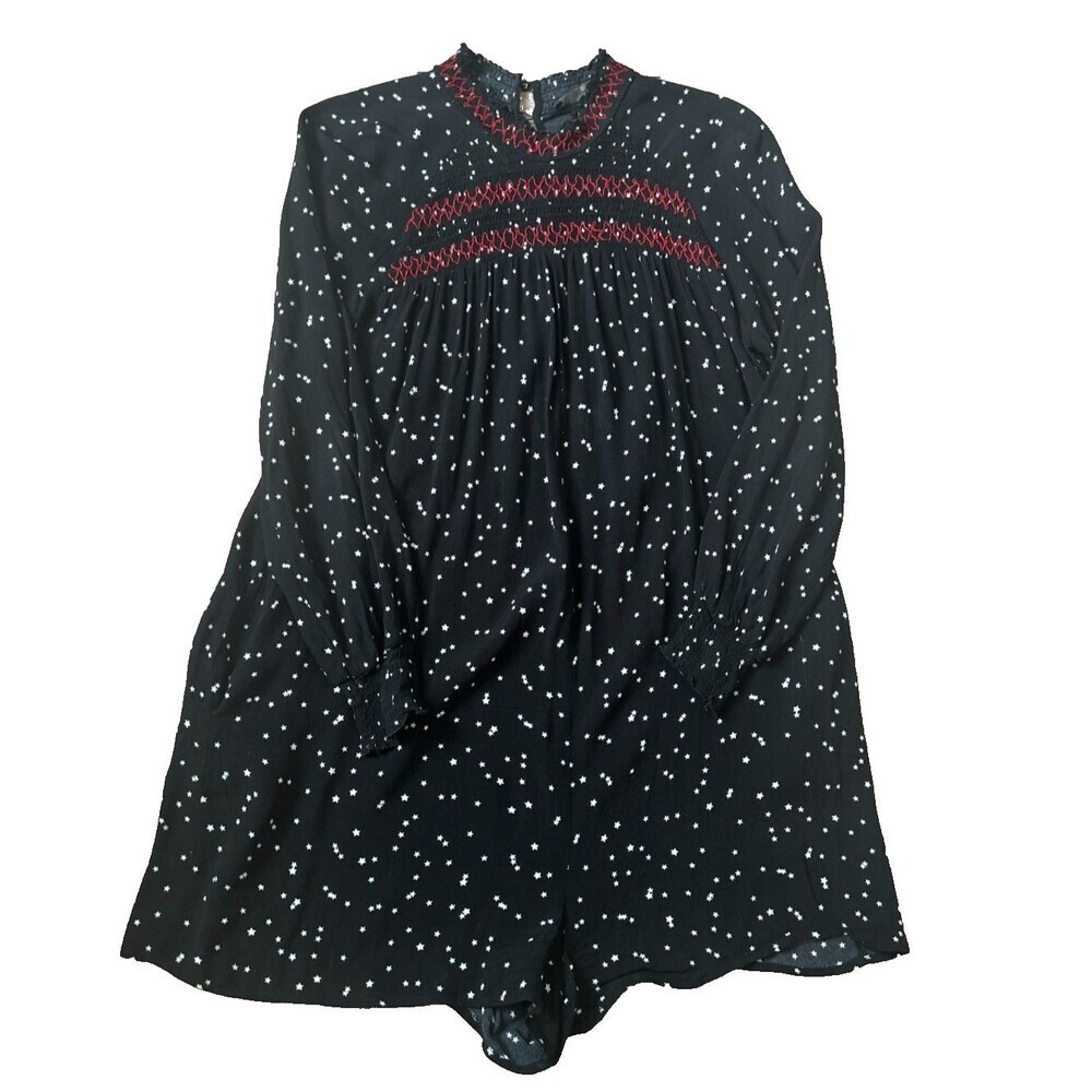 Women's Zara Basic Star Print Red Stitching Long Sleeve Jumper Size S